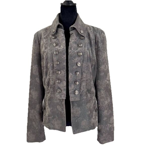 VTG Gray Military Floral Corduroy Blazer Jacket Embossed Crest Buttons by Cass L - Picture 1 of 9